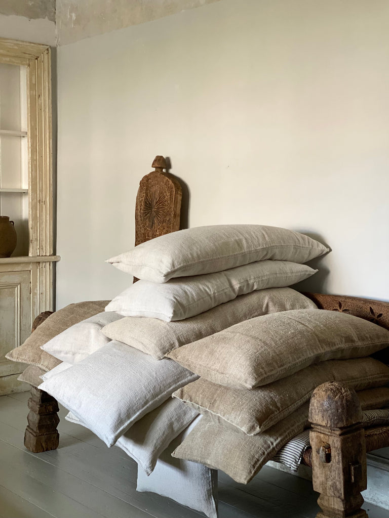 antique linen grain sack cushions