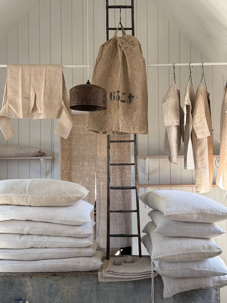 antique linen grain sack cushions
