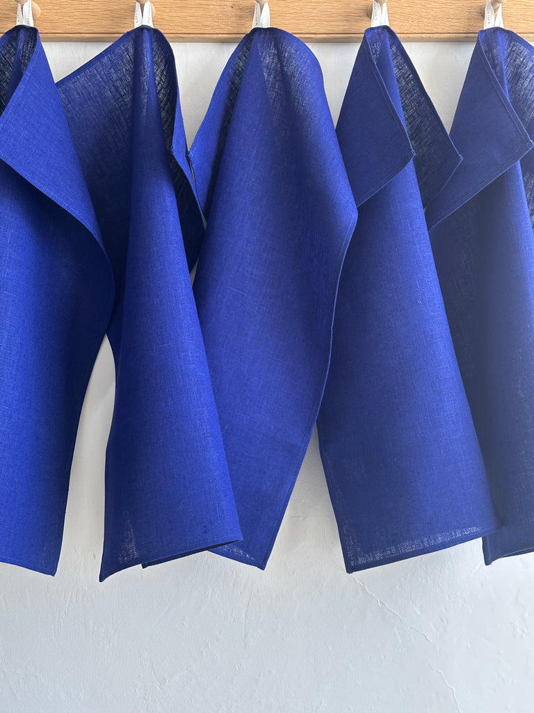 electric blue linen tea towels