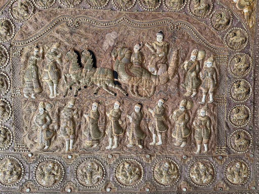 antique burmese kalaga panel