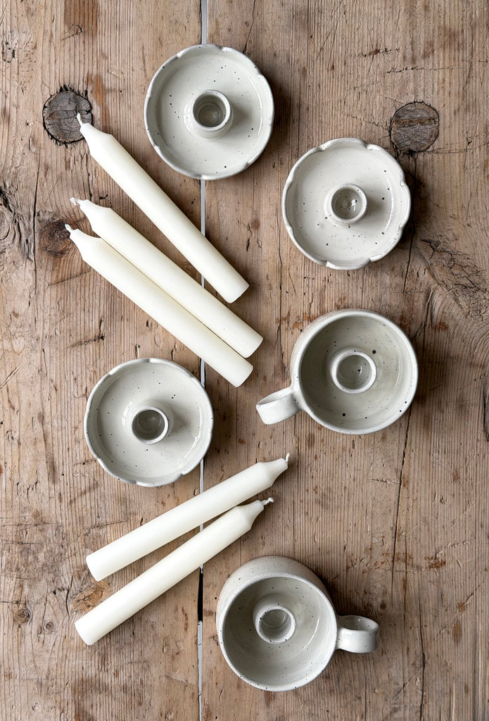 speckled candleholders
