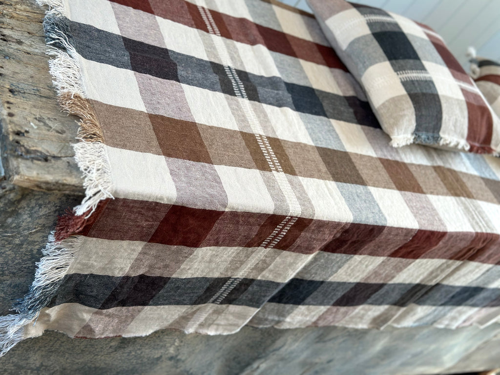 linen picnic blanket/table cloth and cushions