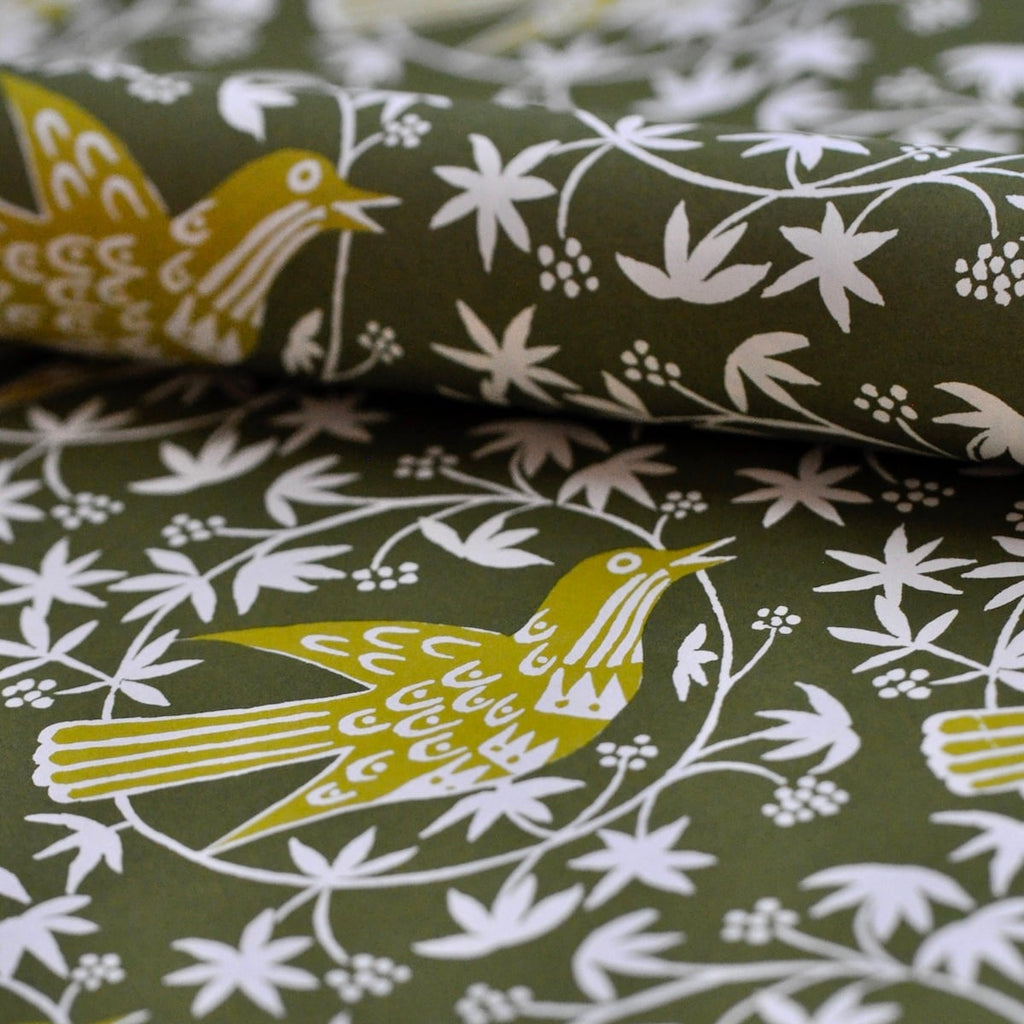 green songbird wrapping paper