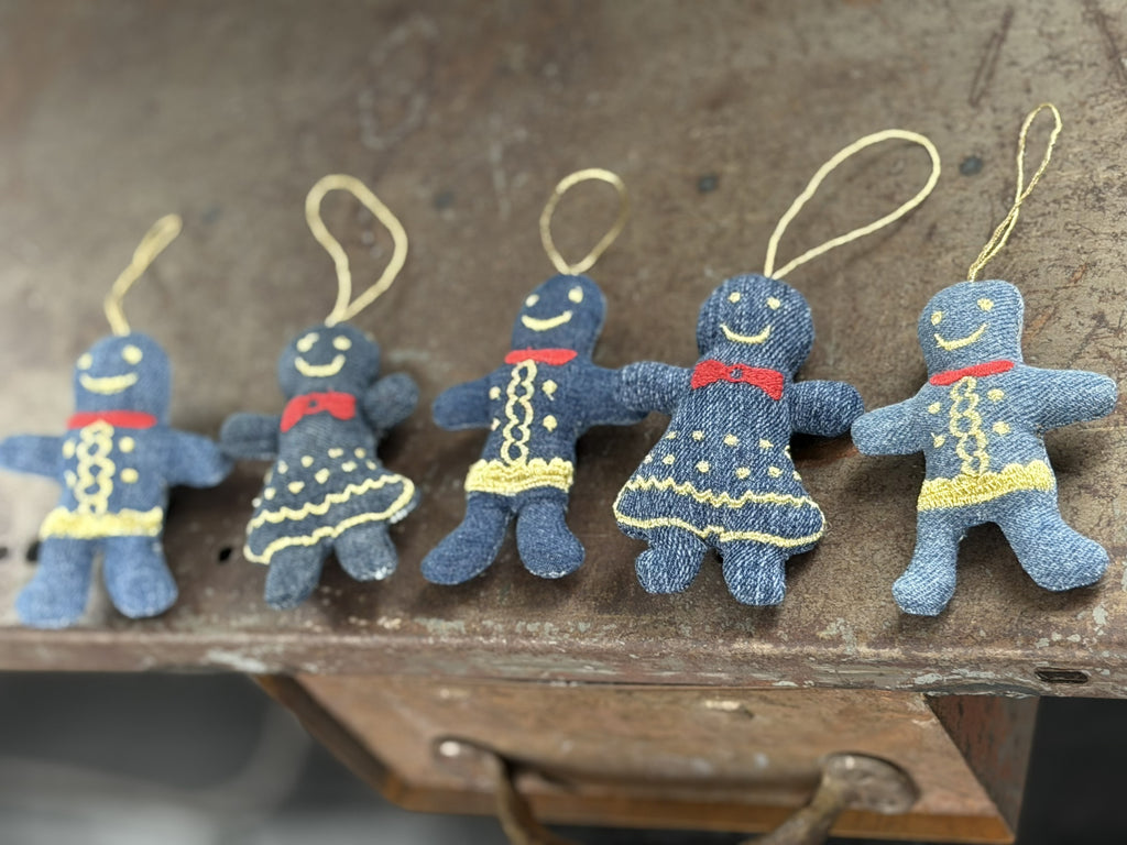 denim gingerbread family