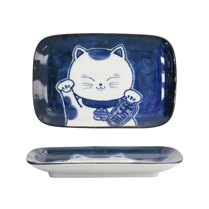 blue lucky cat plates
