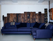 indigo blue linen corner sofa, hand made