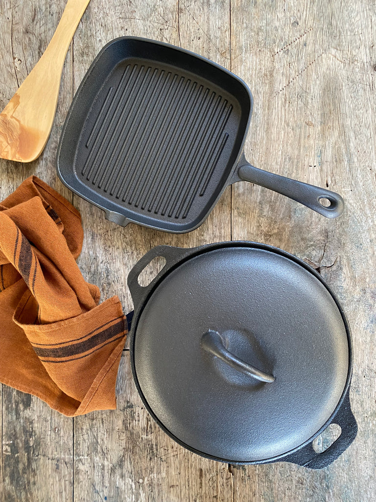 cast iron griddle and casserole