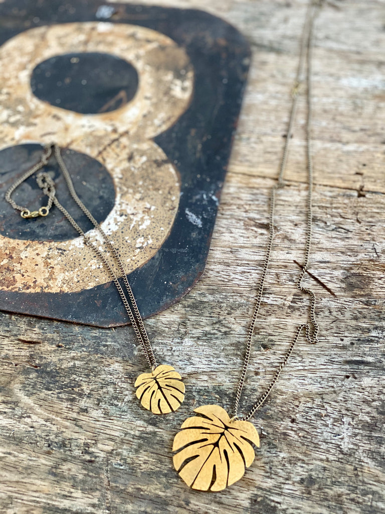 brass monstera leaf pendants
