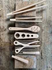 Assorted wooden utensils. sustainable wooden tools. eco wooden tools